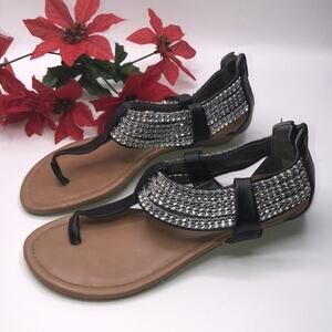 SM Black Wedge Sandals with Jewel Embellishment